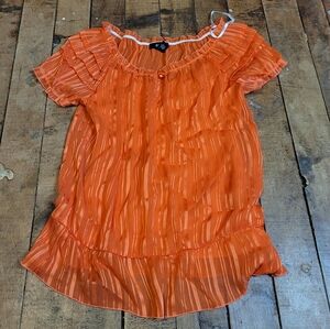 BCX Orange Flutter Sleeve Blouse with Ruffled Hem
